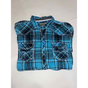 Men's BKE Vintage Blue Plaid Button Up Athletic Fit XL